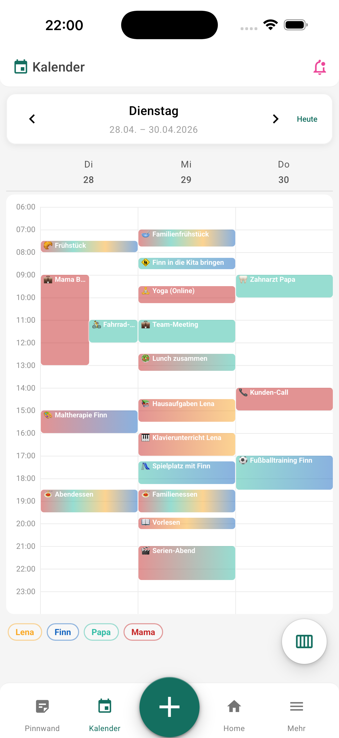 MyNestPlan App – gemeinsamer Familienkalender mit allen Terminen der Woche