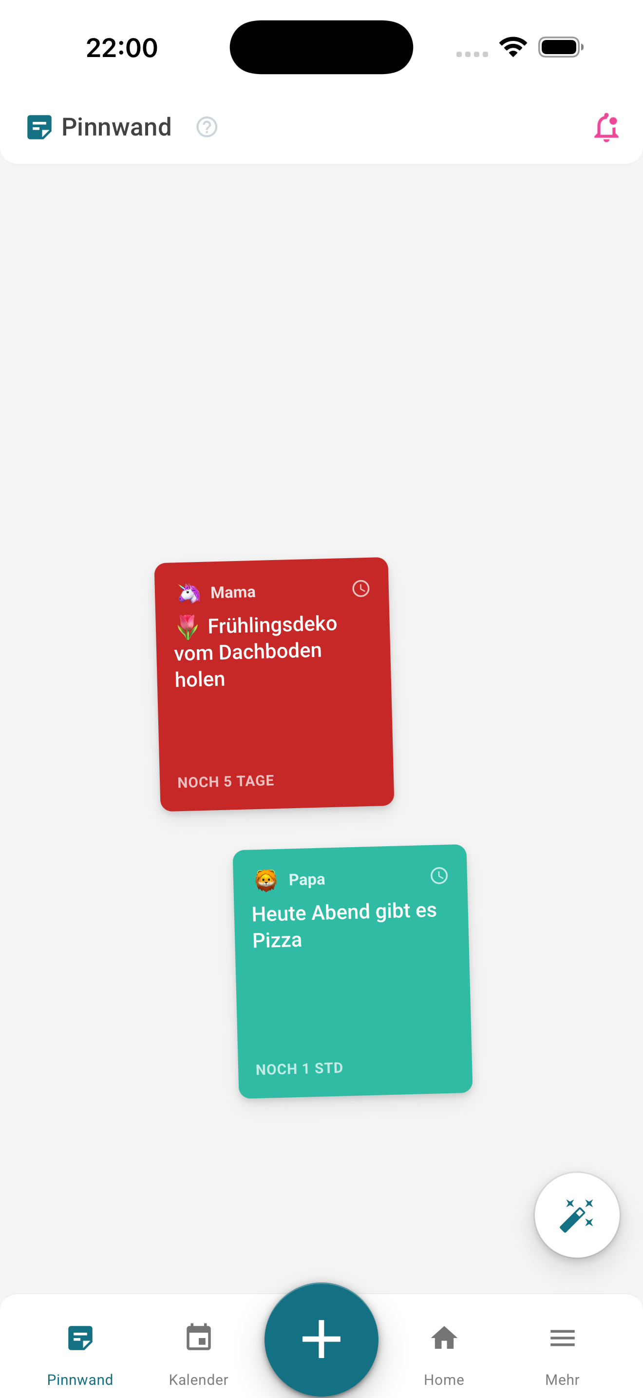 Familien-Pinnwand für Notizen und Updates