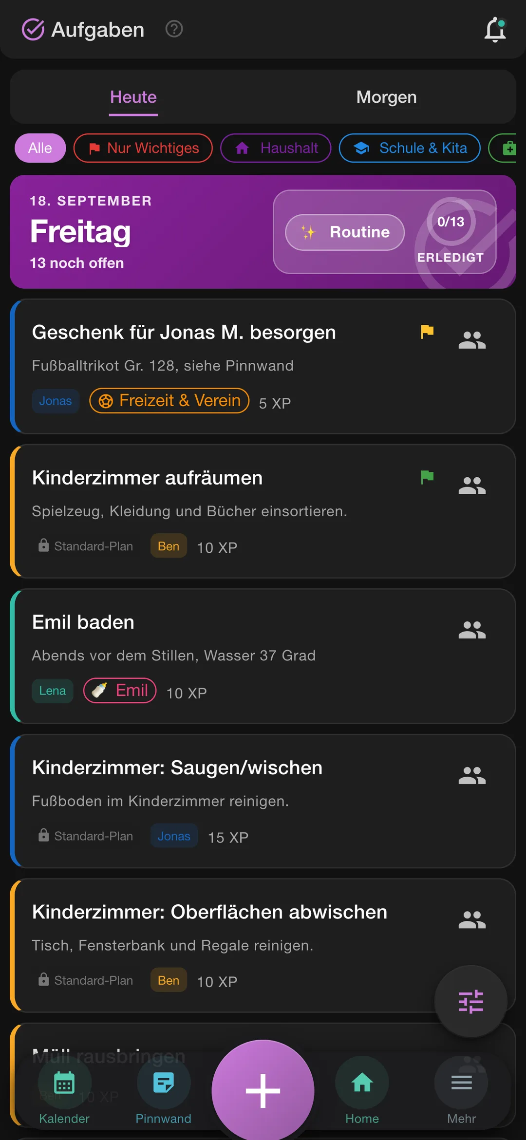 Aufgaben, lila Bühne