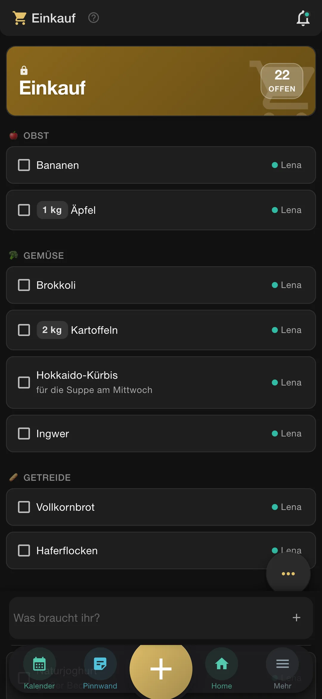 Einkaufsliste, nach Regalen sortiert