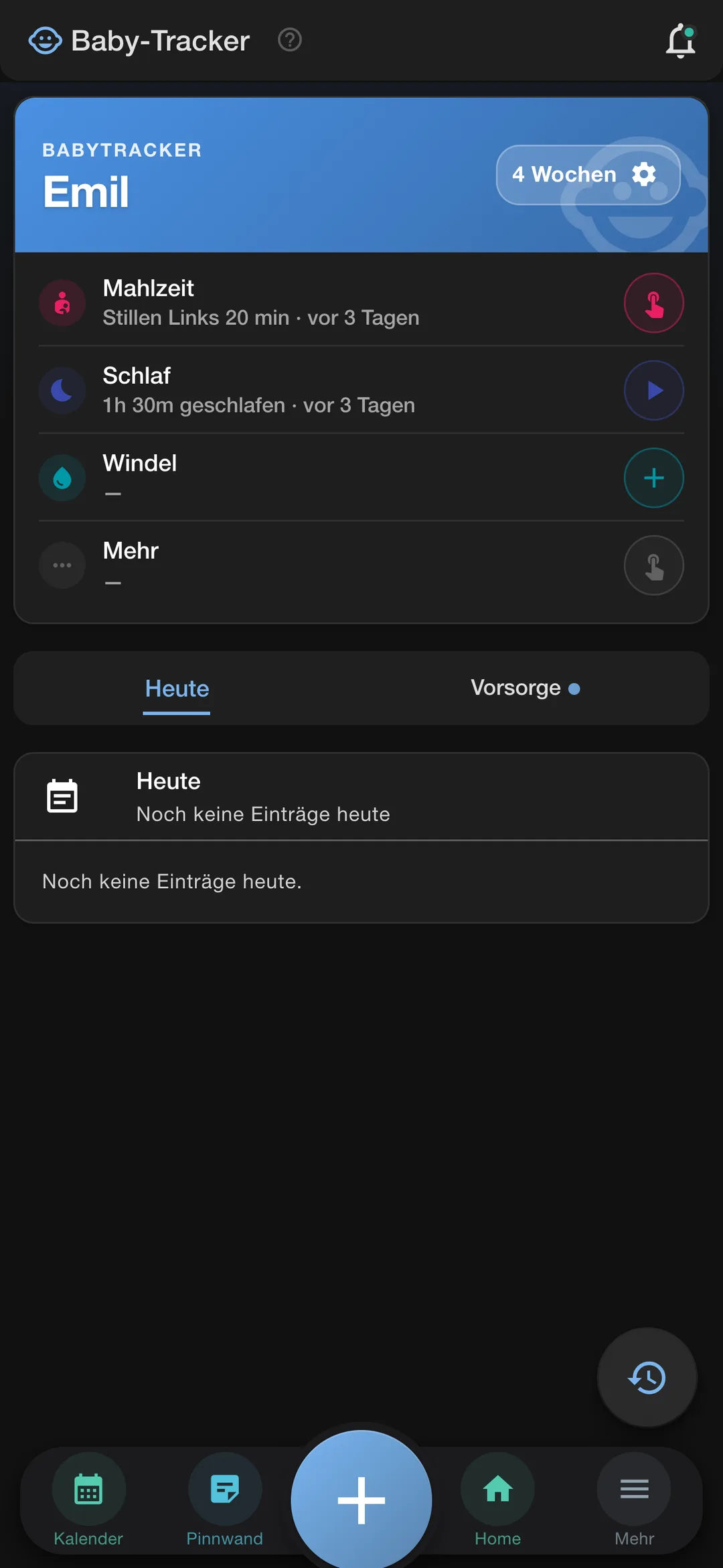 Baby-Tracker mit Mahlzeit, Schlaf und Windeln