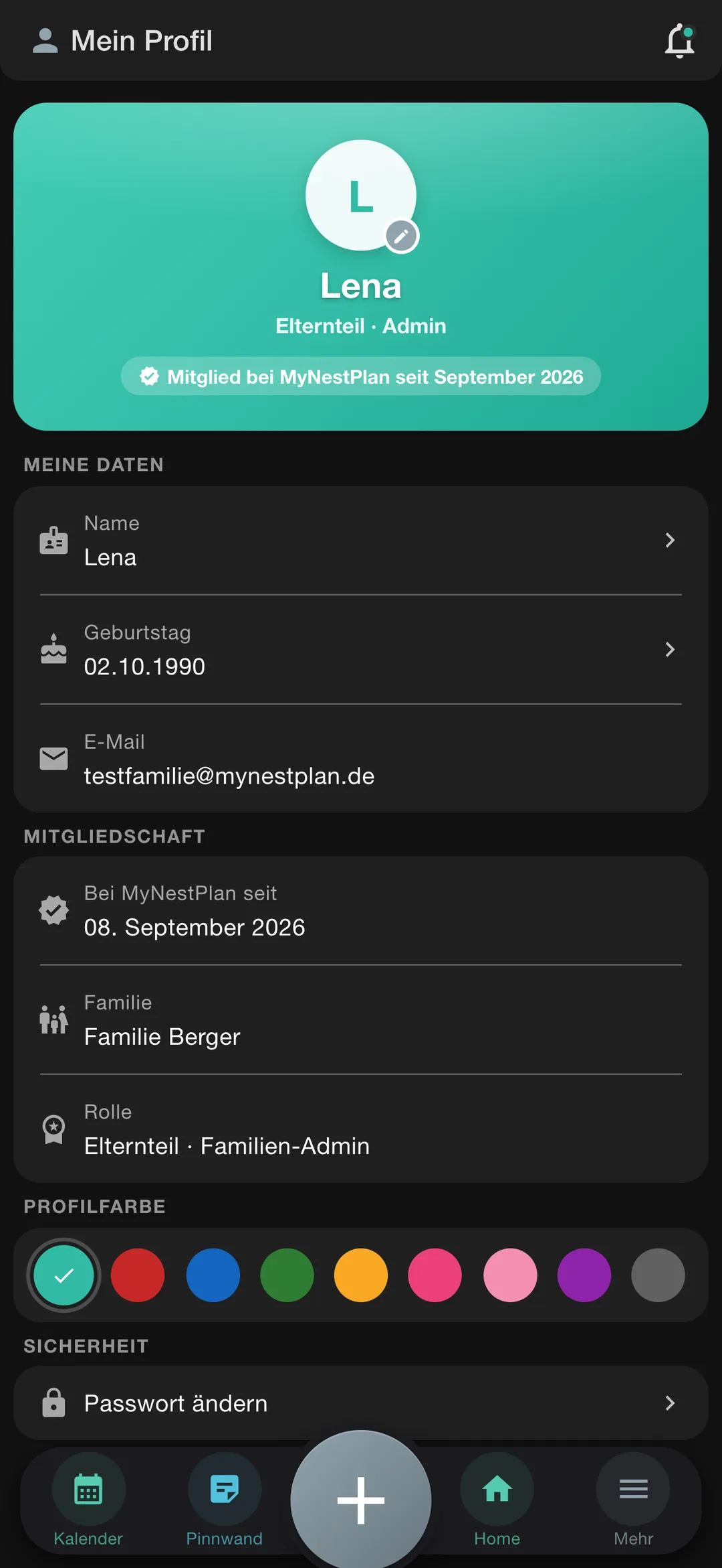 Profil mit Rolle und Rechten