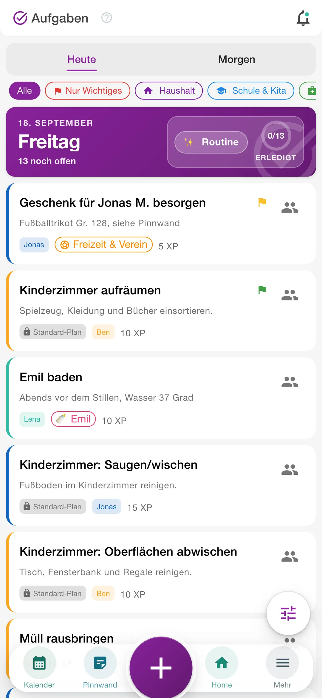 Aufgaben, lila Bühne