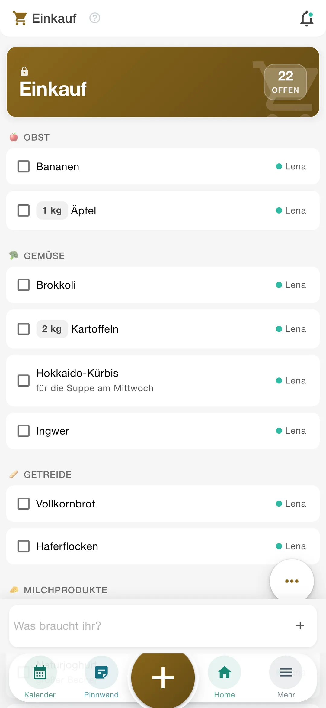 Einkaufsliste, nach Regalen sortiert