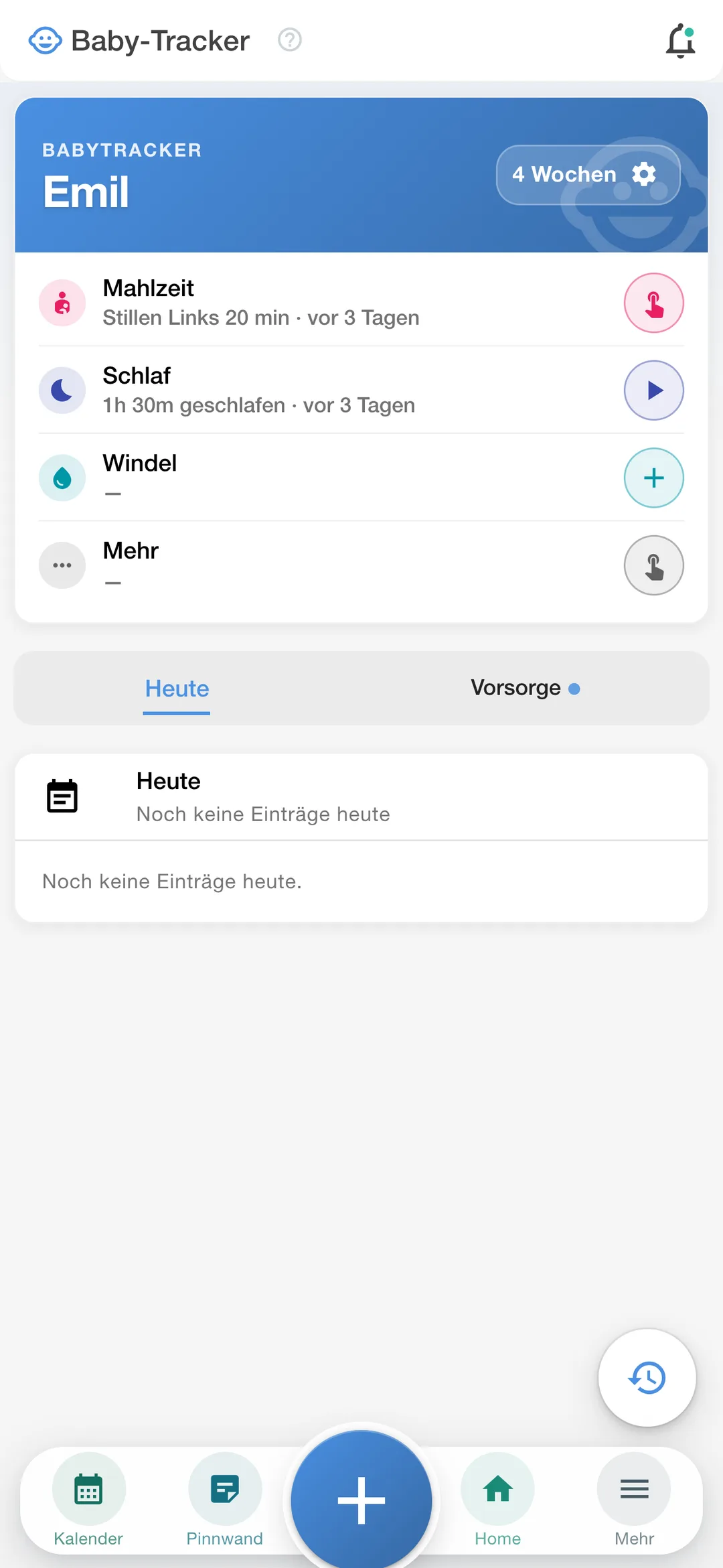 Baby-Tracker mit Mahlzeit, Schlaf und Windeln
