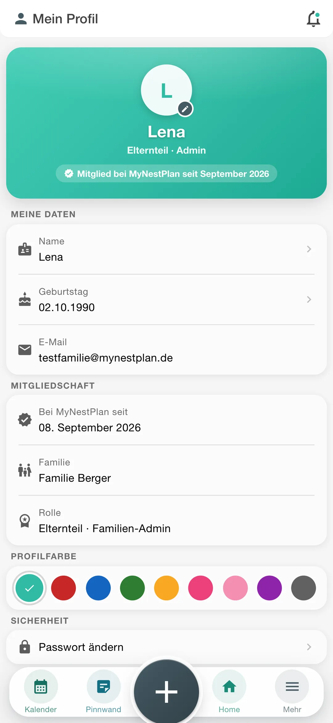 Profil mit Rolle und Rechten