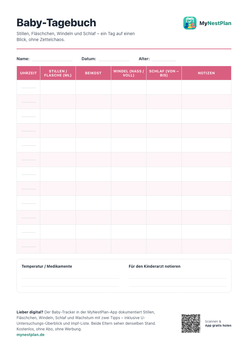 Vorschau der Baby-Tagebuch-Vorlage von MyNestPlan